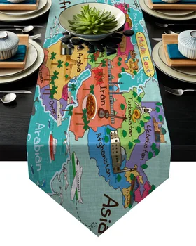 

Arabic Map Cartoon Art Plant Colorful Cartoon Landmark Table Runner Table Flag Home Party Decorative Tablecloth Table Runners
