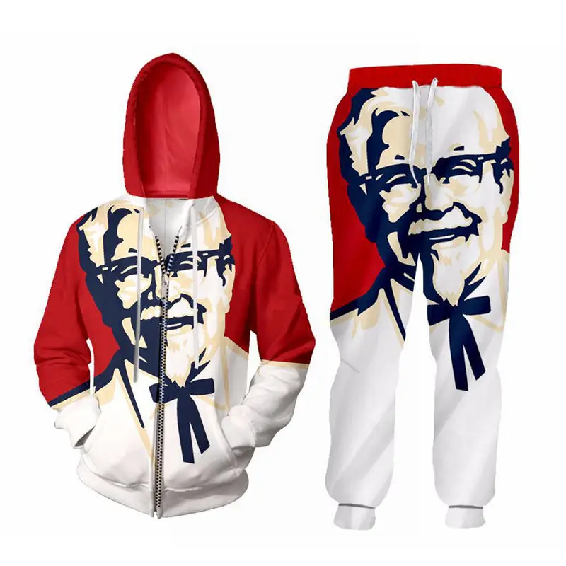 S-6XL MenWomen 2 Pcs Sportsuit Sets Fashion Long Sleeve 3d Kfc Old man Print Hoodies+Pants Set Unisex Zipper Tracksuit Custom (16)