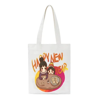 

Fashion Women happy New Year Canvas Bag Shoulder Bag solid color Korean version Hand Bag Travel Bag borsa donna