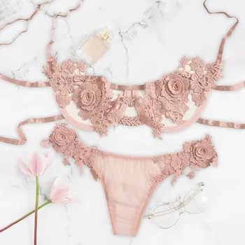 

Sexy Lingerie Lace Temptation Rose Underwear With Steel Ring G-string Thong Babydoll Porno Costumes Women Hot Erotic Open Bra