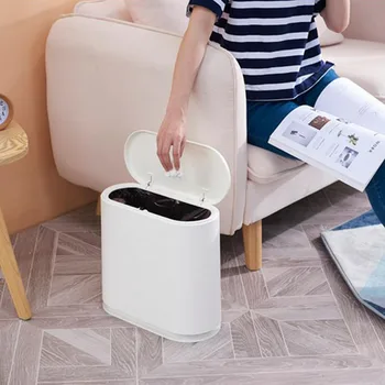 

Japanese Oval Trash Can Press-type Spring Lid Garbage Box Bucket Plastic Gap Paper Towel Storage Bin Living Room Toilet Dustbin