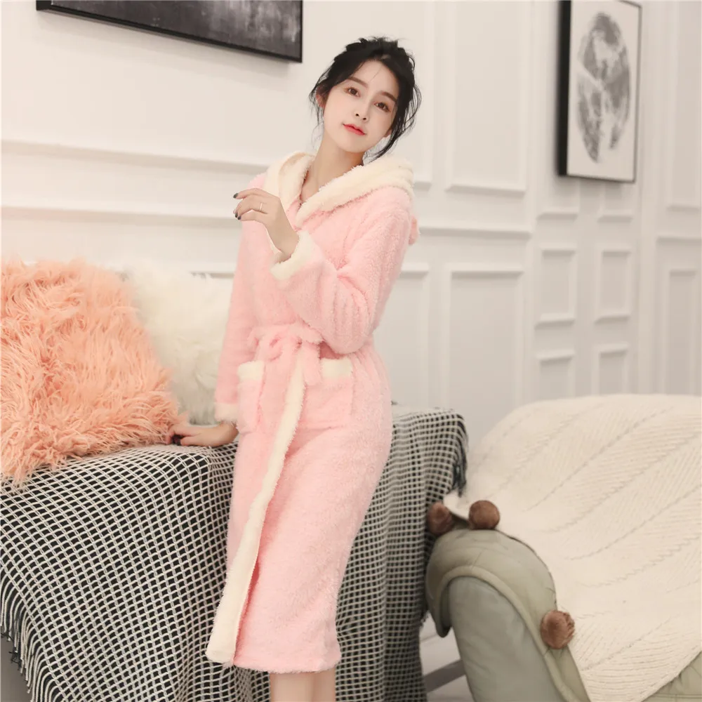 

Women Homewear Kimono Robe Gown Keep Warm Coral Velvet Sleepwear Nightwear Exquisite Hooded Bathrobe Gown Cute Cartoon Pajamas