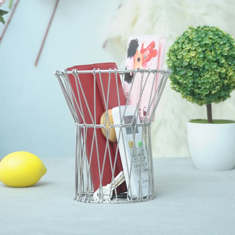 

Flexible Wire Basket Foldable Fruit Bowls Stainless Steel Kitchen Storage Organization Bread Holder TP899