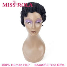 

MISS ROLA Brazilian Short Finger Wave Hair Wigs 100% Human Hair Ocean Wave Hair Wig Non-Remy Short Wigs For Black Women