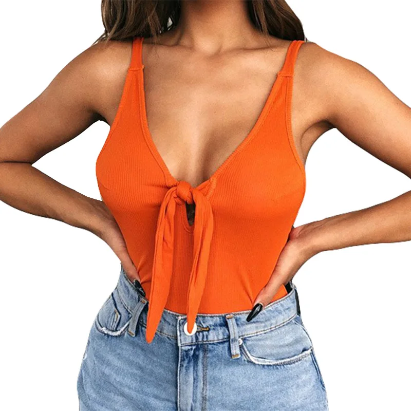 

Summer Women Bodysuits Overalls Femme Solid Orange Black Body Mujer Short Jumpsuits Streetwear Bodycon Bodysuit Rompers GV409