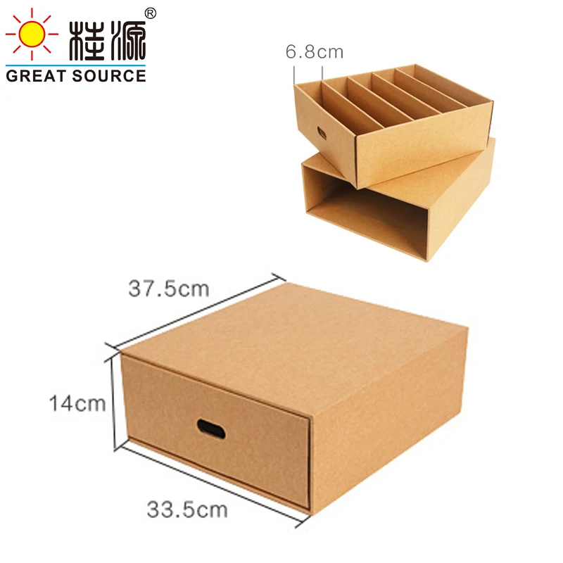 MQQ Foldaway Storage Box Corrugrated Organizer 5 Grids Drawer Single Drawer Kraft Board Storage Box Wit Punch Handle (2PCS)