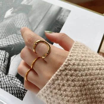 

Korean Style 925 Sterling Silver Double-Line Ring Geometric Minimalist Irregular Epoxy Ring Female Design Sense INS Net Red Ring