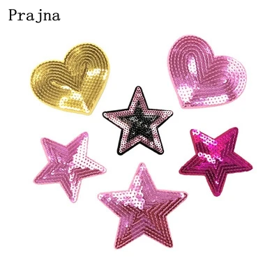 

Prajna 41 Designs Heart Stars Sequin Patches Iron On Patches For Clothes Applique DIY Badges Stripes On Kids Jacket Jeans Cloth