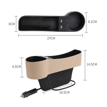 

Left Side Storage Box Seat Slit Pocket Organizer W/2 USB Port 1pc Leather