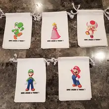 6 шт на заказ Марио Дети Любимые пакеты-Супер Марио день рождения хлопок Подарочный мешочек-Luigi FavorBags-Персонализированные любимые пакеты