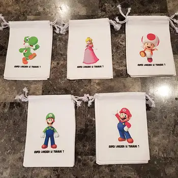 

6pcs custom Mario Kids Favor Bags-Super Mario Birthday Party Cotton Goodie Bags-Luigi FavorBags-Personalized favor Bags