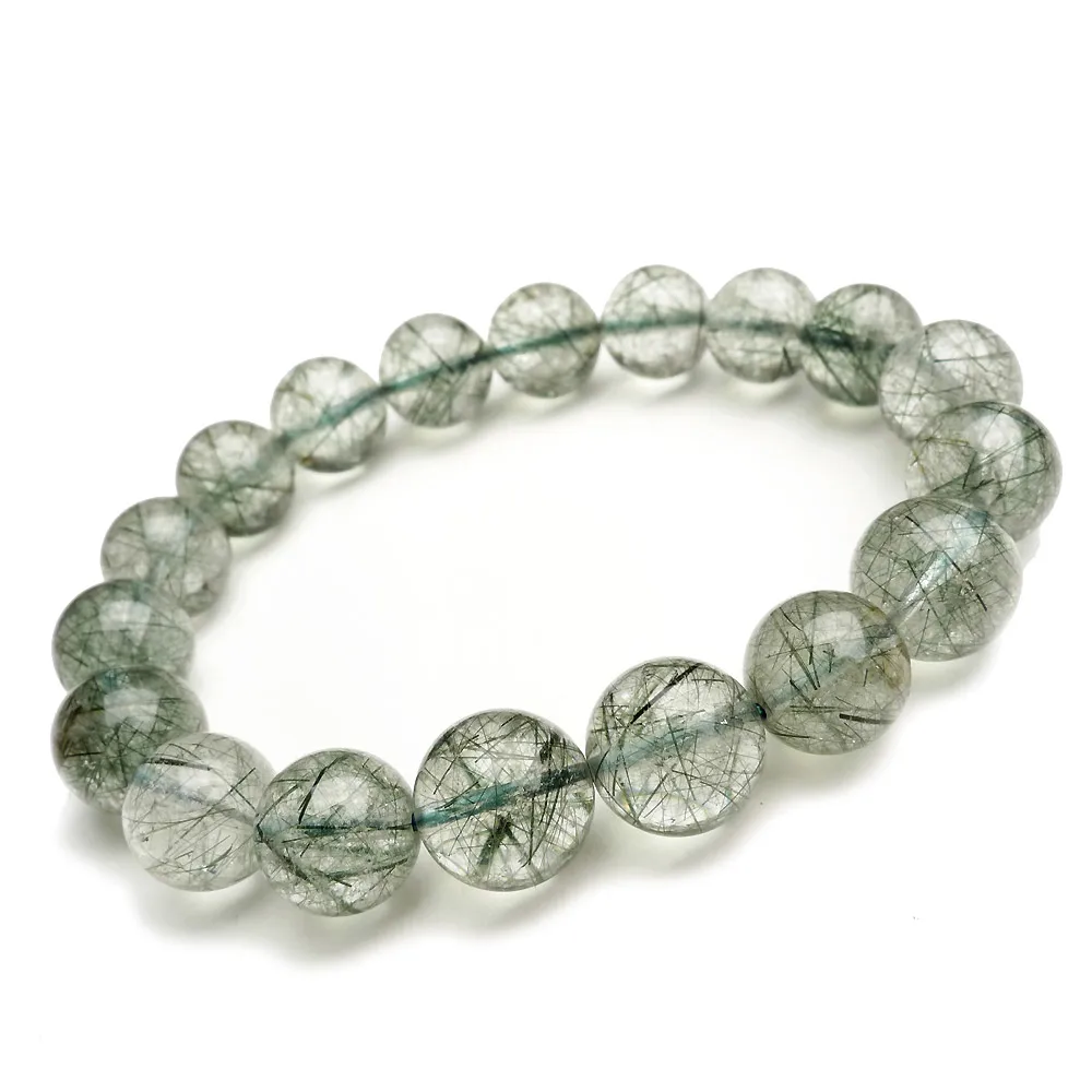 

11mm 100% From Brazil Natural Green Rutilated Quartz Gemstone Bracelet Women Men Stretch Crystal Round Bead Bracelet AAAAA