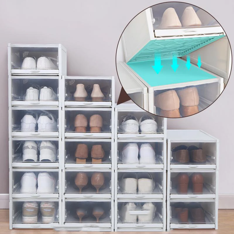 

3pcs PP Plastic Storage Container Transparent Shoe Box Storage Boxes Home Organizer Boxes Drawer Organizer For Things Shoes Box
