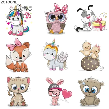 

ZOTOONE Iron on Cute Animal Patch Transfers for Clothing T-shirt Diy Unicorn Owl Cat Bear Stickers Heat Transfers Appliques G