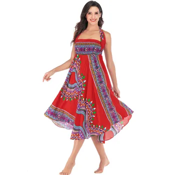 

JAYCOSIN Women Skirt Polyester Women Long Hippie Bohemian Gypsy Boho Flowers Elastic Waist Floral Halter Skirt skirts womens