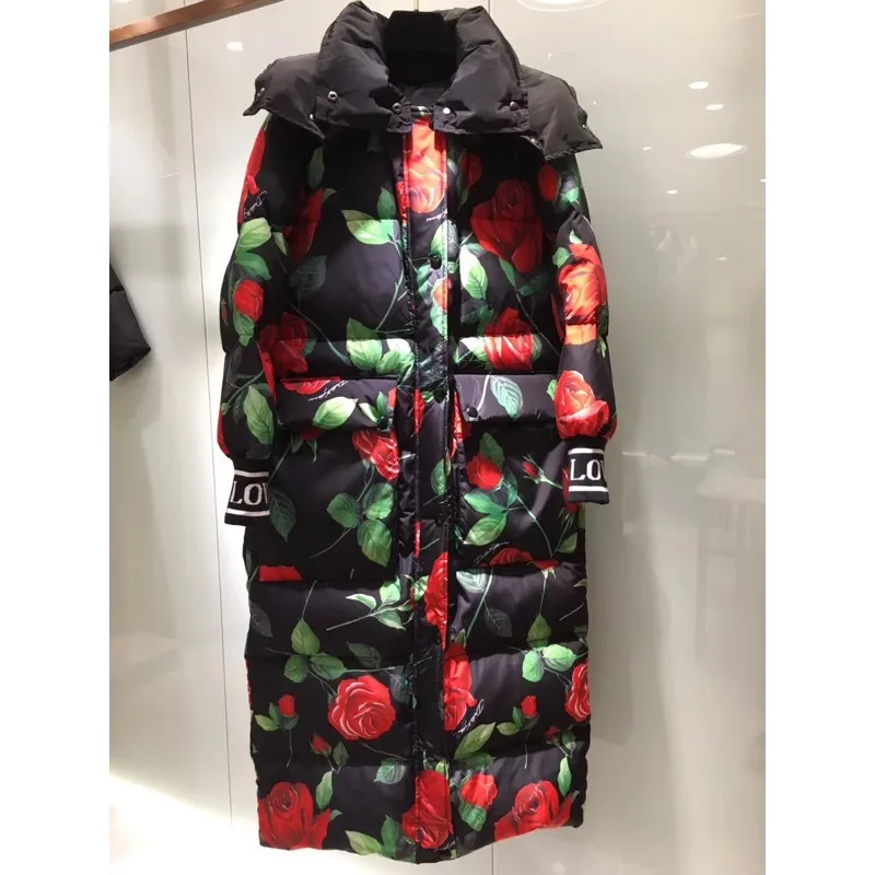 Fashion Winter Women Duck down Jackets Elegant Casual Printing Coat High Quality Loose Thickening Warm Female Runway Design