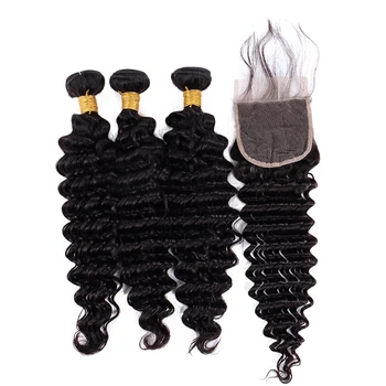 

Salonchat Brazilian Deep Wave Bundles with Closure Remy Human Hair 3Bundles with Closure Deep Curly Brazilian Hair Weave Bundles