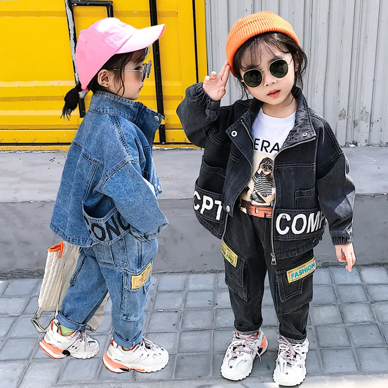 

Girls Spring Clothing Set 2020 New Style Korean-style Western Style Children Hem Lettered Cowboy 2 Pieces Cql-c13
