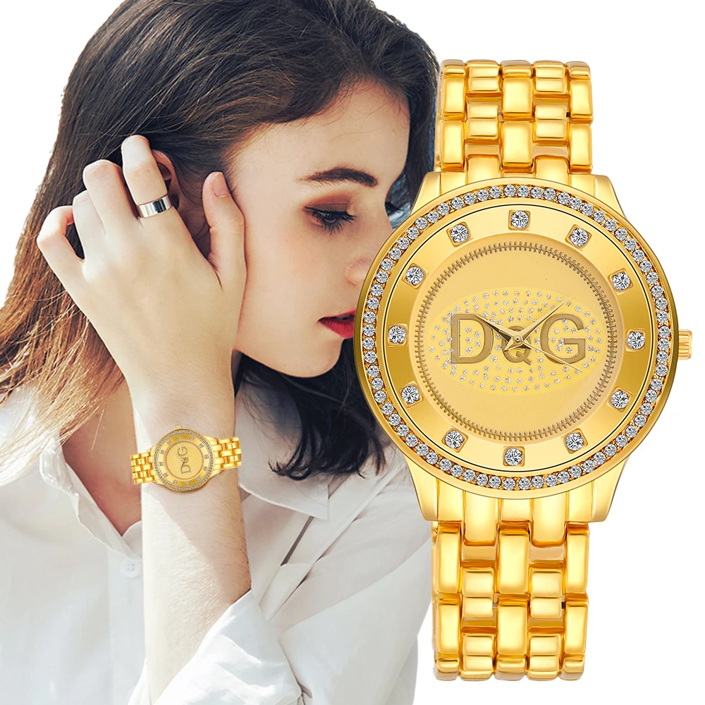 Cava Sacrificio suizo Relojes de acero inoxidable dorados de lujo para mujer, pulsera con diseño  de esfera DQG Simple, informal, de cuarzo, regalos|Relojes de mujer| -  AliExpress