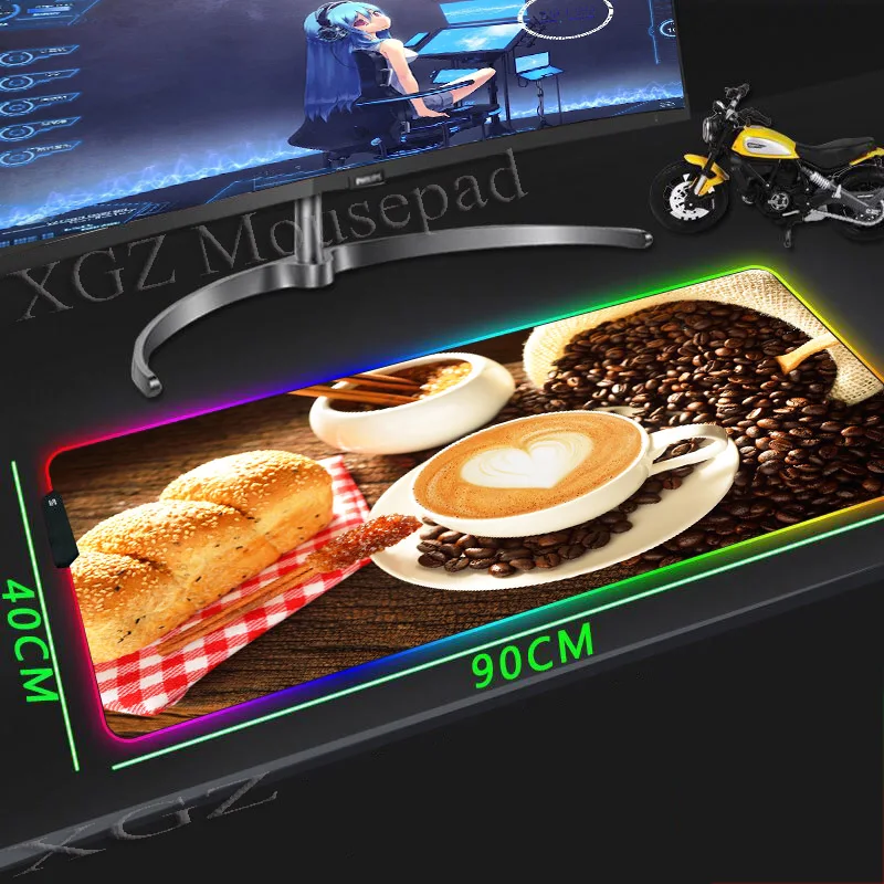  XGZ Bread Coffee Custom Large RGB Gaming Mouse Pad Lock-edge Anime Computer Desk Mat Speed Non-slip