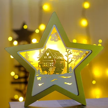 

Night Light Bedside Lamp Wooden Star Shaped Lamp Holiday Home Decoration Christmas Ornament