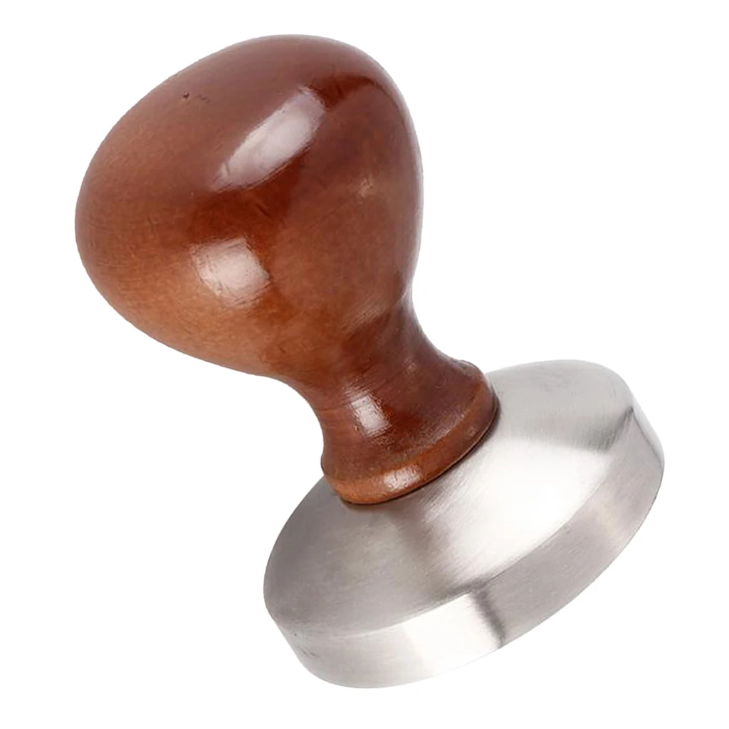 Stainless Steel Espresso Coffee Tamper Machine 58mm Flat Base Wood Handle