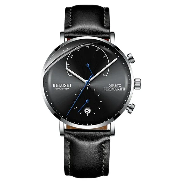 Belushi мужские водонепроницаемые часы с кожаным ремешком, тонкие кварцевые повседневные деловые мужские наручные часы от ведущего бренда Belushi, мужские часы - Цвет: A9