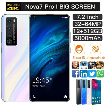 Newest NOVA7 PRO Smartphone 7.2 Inch HD Large Screen Smart Phone 5000mAh 512G ROM Mpbile Phone Global Unlocked Dual Sim Phone 3