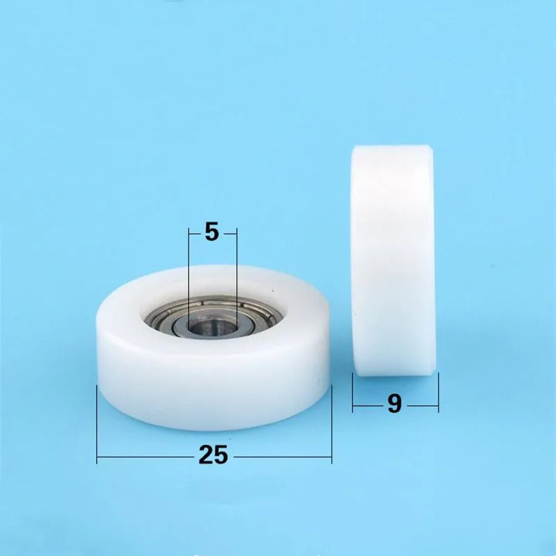 20pcs/100pcs 플라스틱 코팅 베어링 5*25*9mm 625ZZ POM 풀리 플랫 휠 롤러 플라스틱 풀리 5x25x9mm