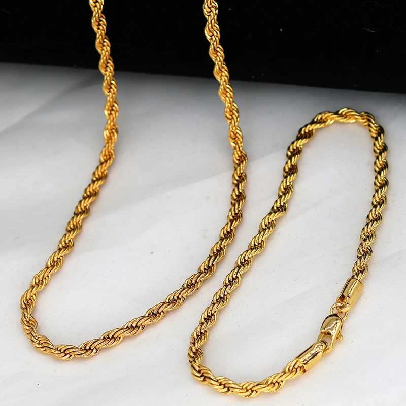 Chain Necklace Set For Women Men Women Africa Gold Filled 24k Gold Rope  Chain Arab Jewelry Ethiopia Long Boyfriend Gift - Jewelry Sets - AliExpress