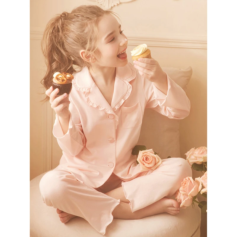 Children Girl's Princess Sleepwear Turndown Collar Pajama Sets.Long Sleeve Tops+Pants.Toddler Kid's Stringy Selvedge Pyjamas set pajama sets cheap