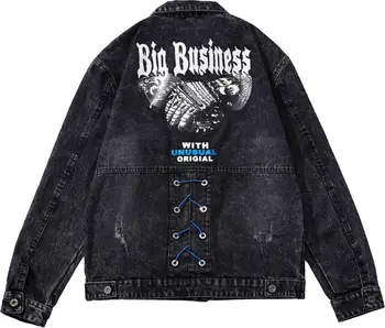 

Fashion Harajuku Casual Washed destroy Vintage black blue Denim Jacket rock Sweatshirt Streetwear hiphop jean jackets