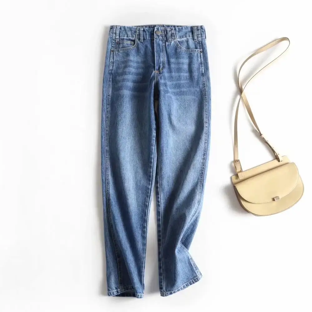Увядшие английские стильные высокие уличные простые прямые джинсовые синие джинсы женские джинсы с высокой талией джинсы для женщин в стиле бойфренд - Цвет: Синий