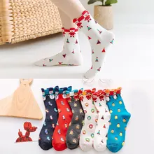 Новые цветные носки с 3D принтом с героями мультфильмов женские хлопковые носки с пингвинами, зимние рождественские милые носки для девочек Забавные милые длинные носки красного и белого цвета