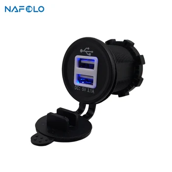 

12V 24V LED Car Charger for Motorcycle Auto Truck ATV Boat Dual USB Socket Mount Charger Power Adapter