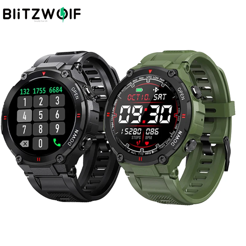 [Wireless Call] BlitzWolf BW-AT2C Smart Watch 400mAh Heart Rate Monitor Blood Pressure Oxygen Measure Wristband for Men Women