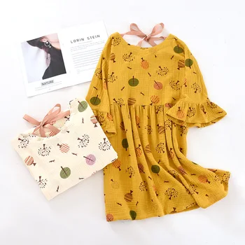 

Women Printed Floral Intimate Lingerie Cotton Gauze Loose Kimono Gown Lovely Nightdress Nighgown Bathrobe Casual Sleepwear