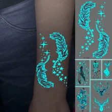 

Luminous Stickers Neck Tattoo Temporary Glitter Tattoo Kids Feather Wings Butterfly Star Arm Wrist Fake Tato Art Green Blue Glow