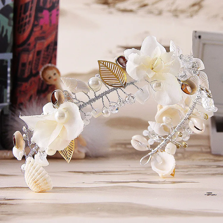 Handmade Pearl Conch Big Hoop Sea Snail Shell Crown Brides Headdress Beach Wedding Hair Accessories hair accessory hair headdress bridal headwear hair band crown