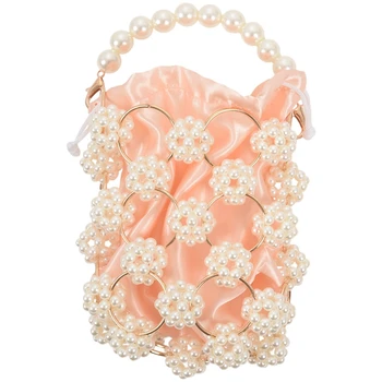 

Woven Pearl Bag in Buckets Ladies Vintage Evening Party Acrylic Beaded Plastic Handbag Knitting