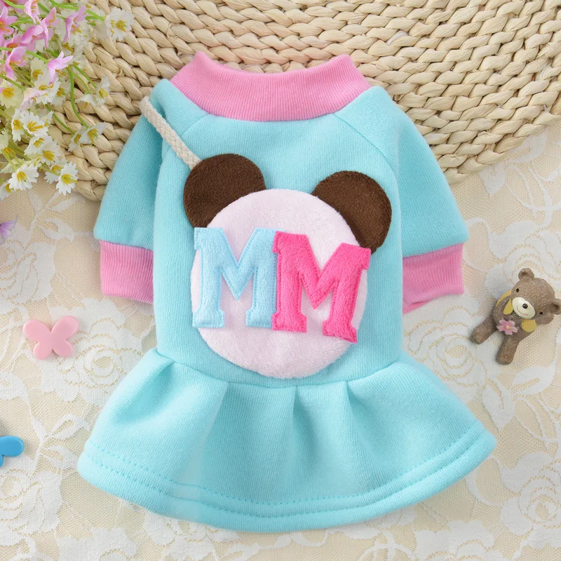 Blue skirt Милая Одежда для собак; толстовка с капюшоном для чихуахуа; Французский бульдог; сезон весна-осень; теплый флисовый розовый пуловер; одежда для щенков и кошек - Цвет: Blue skirt