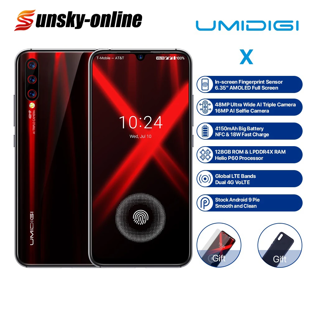 UMIDIGI X глобальная версия смартфона 4G 6 35 дюйма 16 Мп + 5 8 48 МП сверхширокоугольный AI