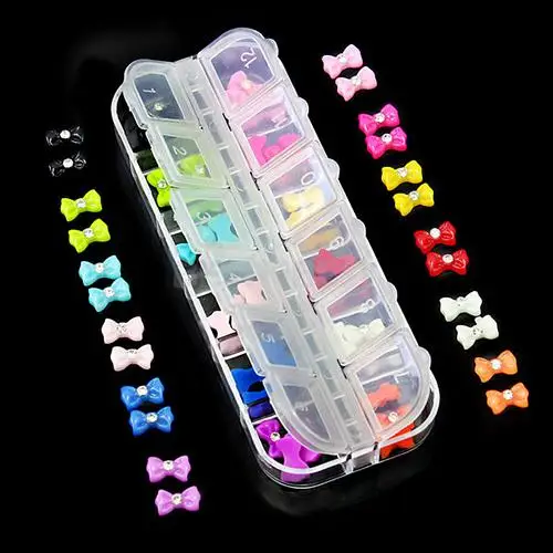

HOT SALES!!! 60 Pcs Trendy Glitters Rhinestone Bowknot Nail Art Tips Decorative DIY Sticker Glitters 3D Nail Art Decoration