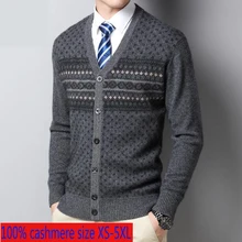 Высококачественный кашемировый мужской кардиган, утолщенный осенний зимний Повседневный компьютерный вязаный свитер с v-образным вырезом размера плюс XS-3XL4XL