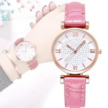 

Luxury Women Watches Crystal Date Dial Rome Digital Wrist Watch Leather Belt Elegant Ladies Clock Watch Gifts Relogio Reloj 2020