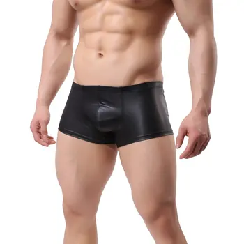 

Men PU Leather Underwear Boxer-shorts U Convex Pouch Underpants Fashion Male Panties Underwear Classical Plaid Shorts
