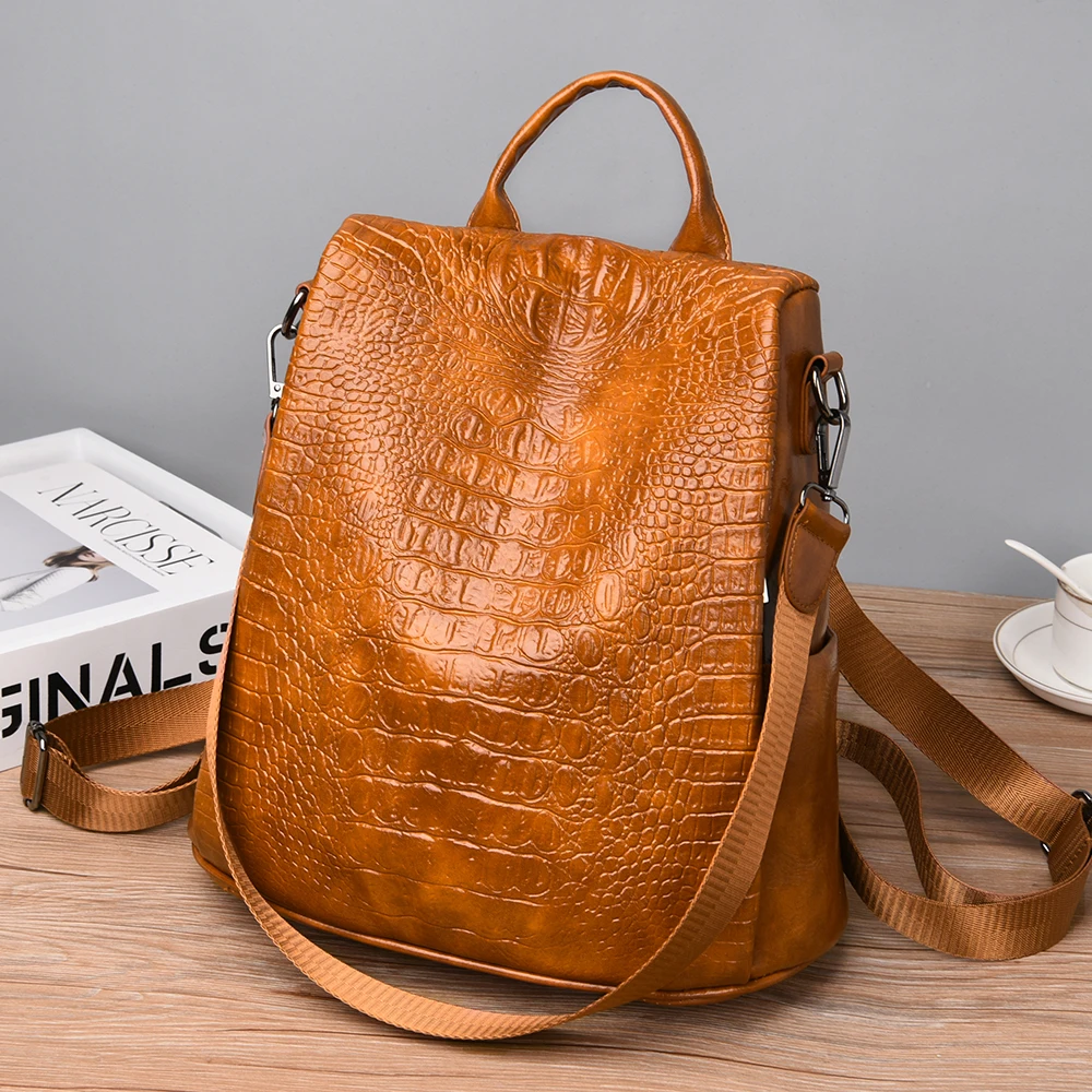 

European And American Popular Soft face Women's Backpack Anti Theft Bag Women's Leather Backpack All In One Solid Color Bag