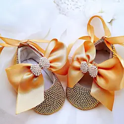 Dollbling – chaussures de princesse à strass pour bébé fille, ensemble de bandeau de premier pas, cristal scintillant, cadeau de fête prénatale 