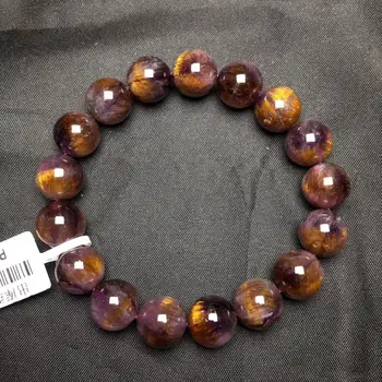 

Genuine Natural Cacoxenite Purple Rutilated Quartz Bracelet 11.8mm Women Men Stretch Crystal Round Beads Certificate AAAAAA