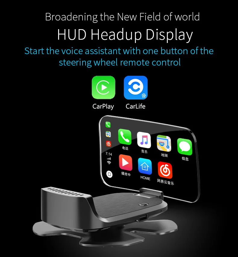 New Arrival  HUD Product For Apple CarPlay Android Auto Built-In BluetoothUSB/AUX Digital Multimedia Video Recei 